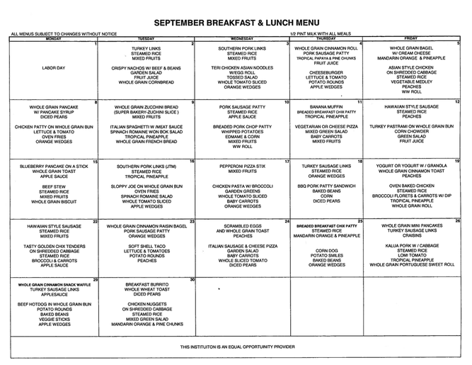Lunch Menu - welcome